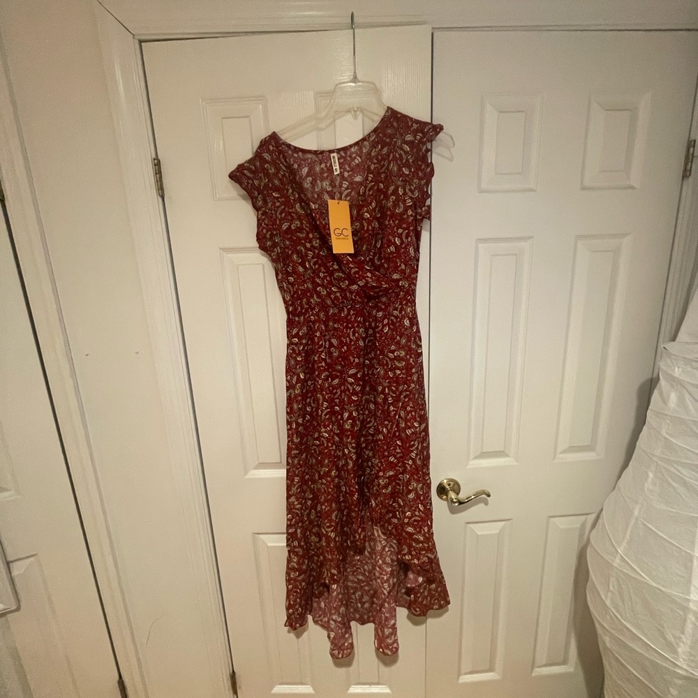 Grecerelle Spring Summer Boho Floral Print V-Neck Dress